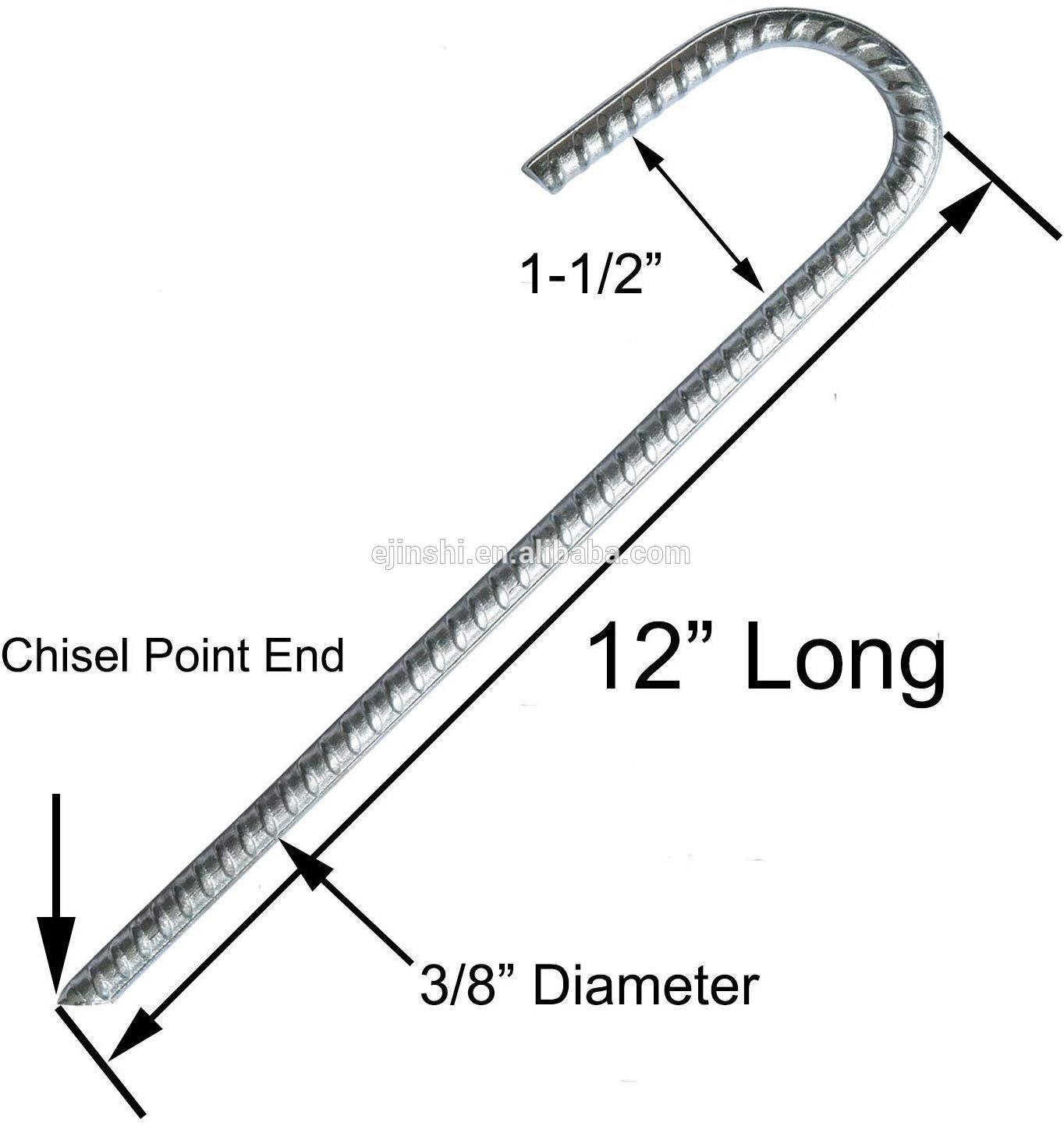 Heavy Duty Steel Ground Anchors Galvanized Rebar Stakes J Hook