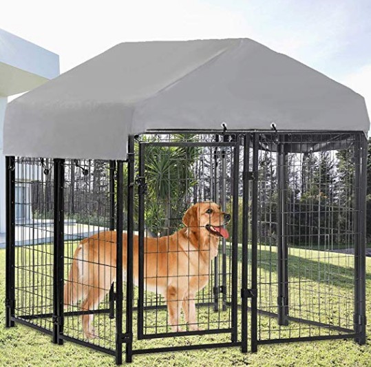 Welded Wire Dog Kennel Dog Crates Cage Metal Heavy Duty Outdoor Indoor Pet Playpen with a Roof and Water-Resistant Cover