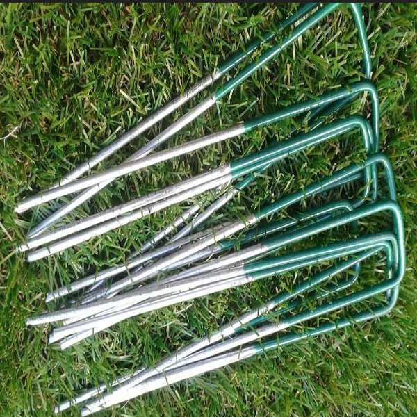 Green Artificial Grass Turf U Shape Pins Metal Sod Staples