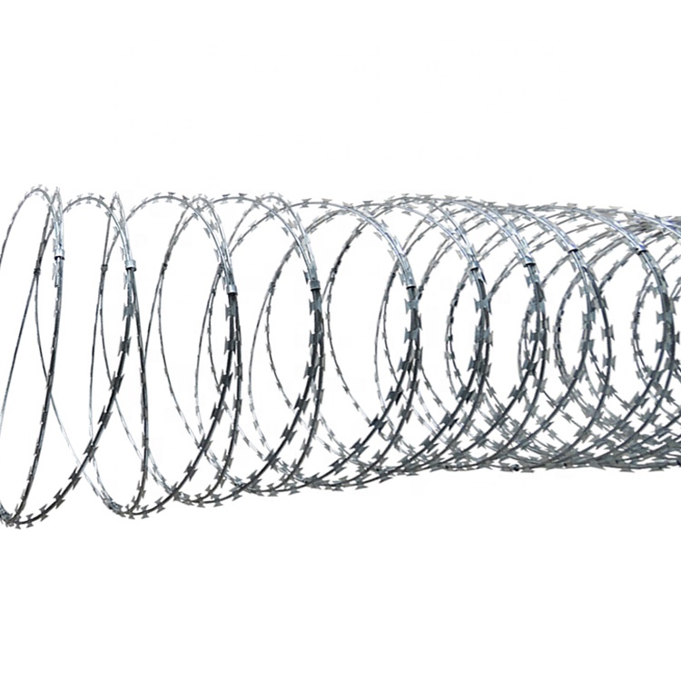 Maritime Security Fencing Wire BTO-22 with 600mm loops Galvanized Concertina Razor Barbed Wire