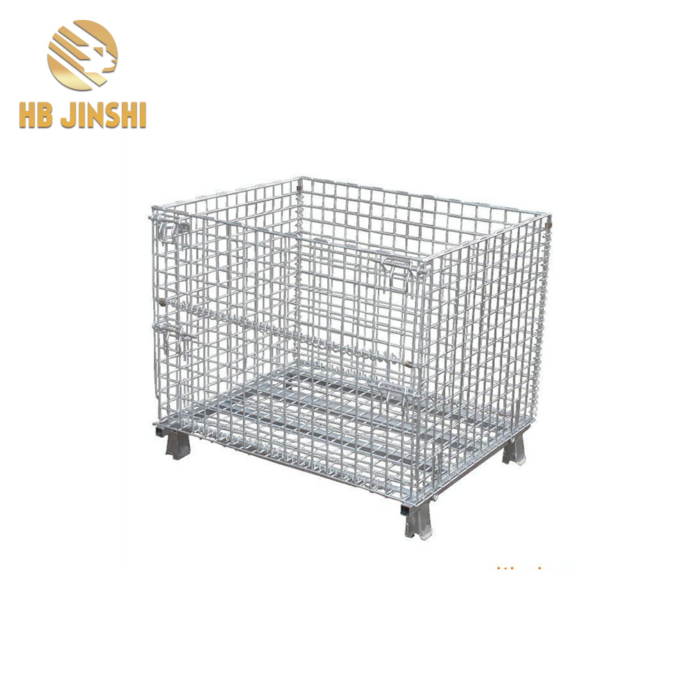 1000KGS Faldebla Stackable Drat Mesh Stillage Paleta Kaĝo Korbo Ujo