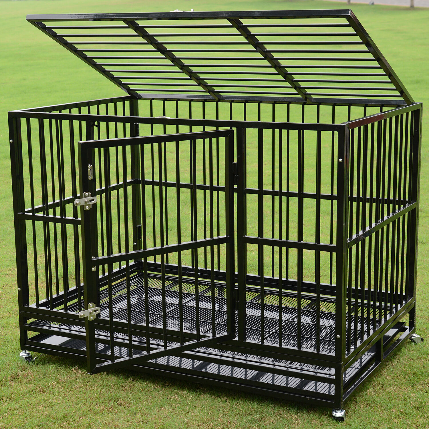 37" Dog Kennel w Wheels Portable Pet Puppy Carrier Crate Cage