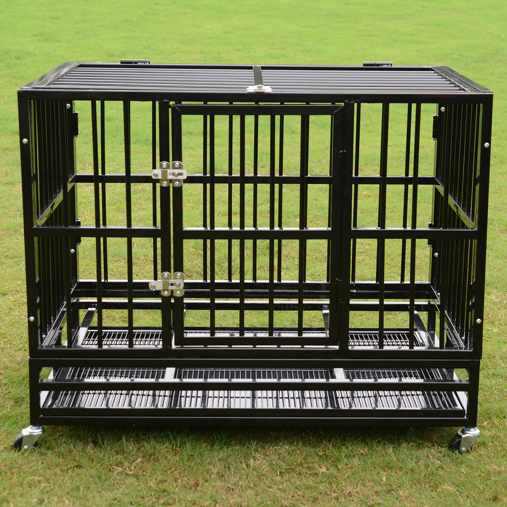 37" Dog Kennel w Wheels Portable Pet Puppy Carrier Crate Cage