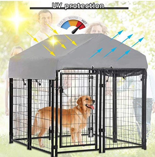 Welded Wire Dog Kennel Dog Crates Cage Metal Heavy Duty Outdoor Indoor Pet Playpen with a Roof and Water-Resistant Cover Featured Image