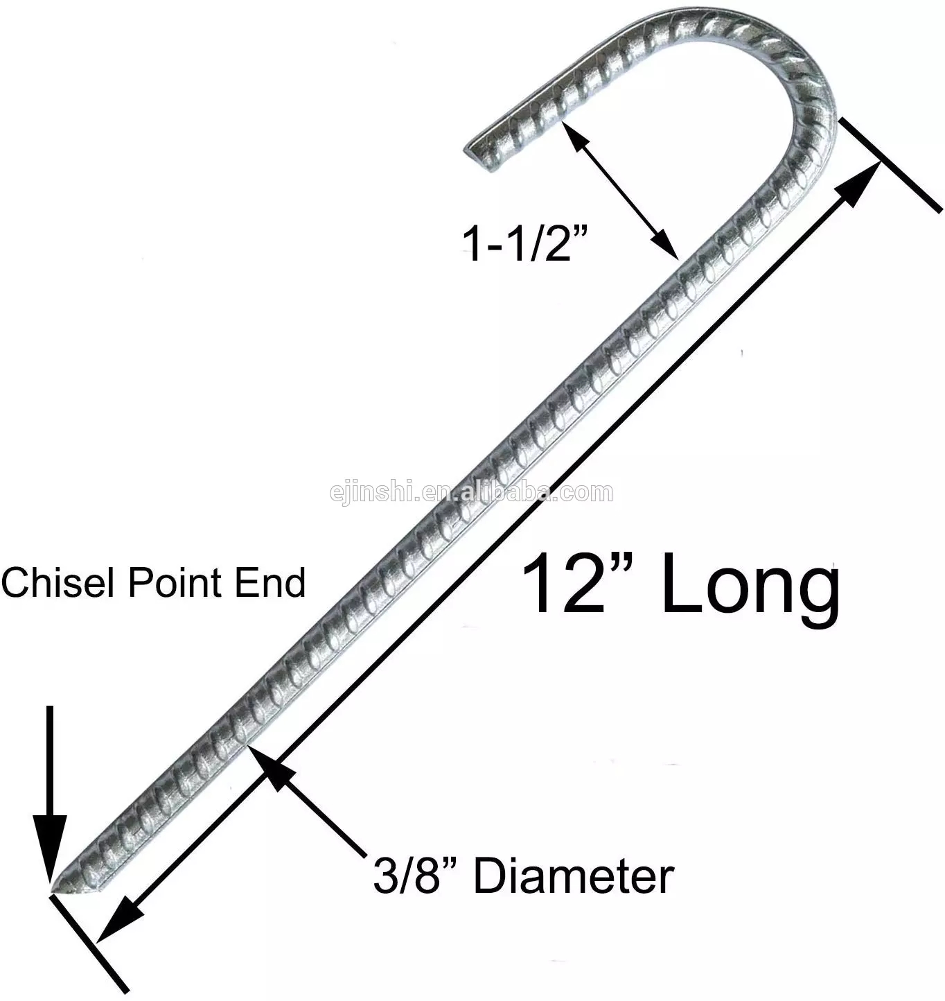 Galvanised Steel J Pins Ribbed 300mm x 10mm Metal Pegs Camping