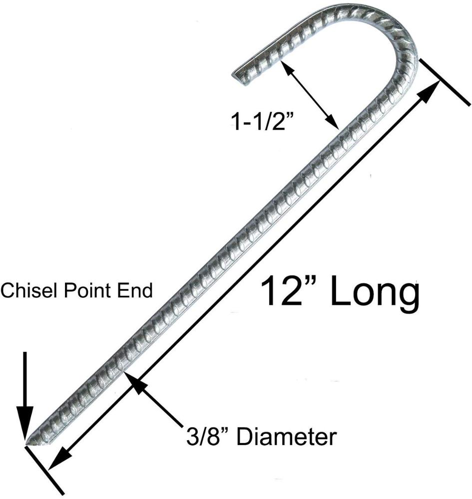 12 inch Rebar Stakes J Hook Heavy Duty Steel Ground Anchors